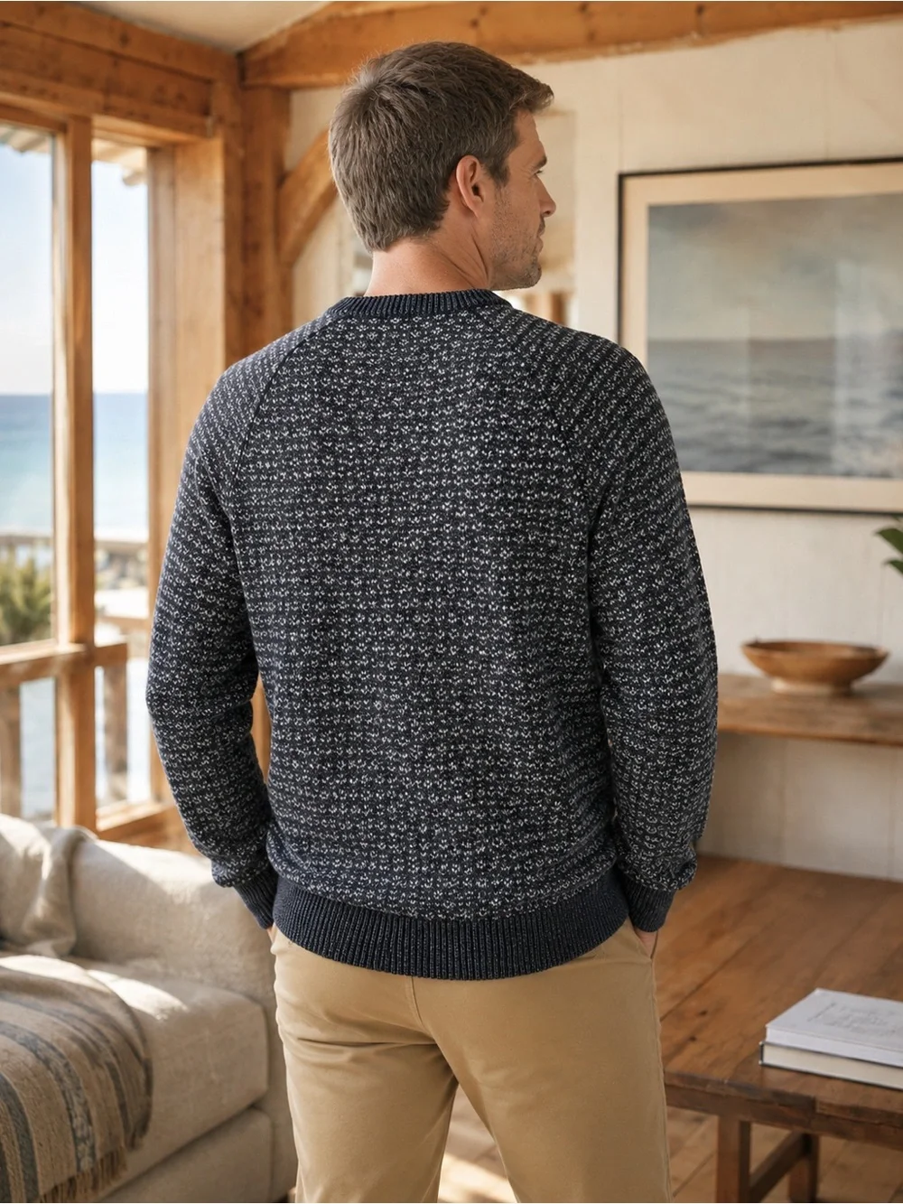 Faherty Donegal Crew Sweater Men’s S Charcoal Birdseye Merino Wool Fisherman